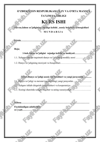 jahon xo'jaligining vujudga kelishi, asosiy belgilari va bosqichlari — DOCX
