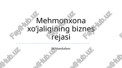 mehmonxona xo’jaligining biznes rejasi — PPTX