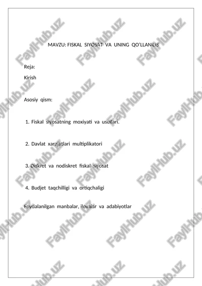 fiskal siyosat va uning qo'llanilishi — DOCX