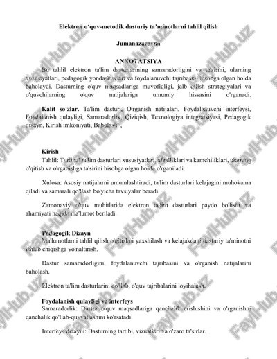 elektron oʻquv-metodik dasturiy taʼminotlarni tahlil qilish — DOCX