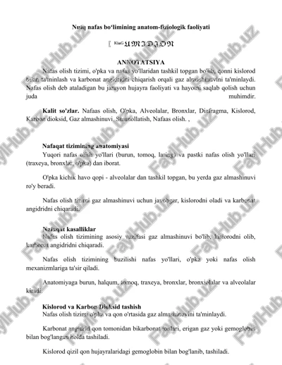 nutq nafas boʻlimining anatom-fiziologik faoliyati — DOCX