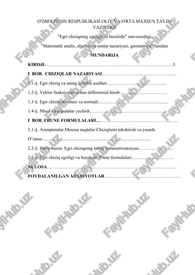 egri chiziqning egriligi va buralishi — DOCX