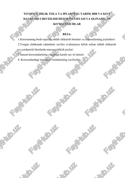 to’qimachilik tola va iplarning yarim, bir va ko’p davrlari cho’zilish deformatsiyasi va olinadigan ko’rsatkichlar — DOCX