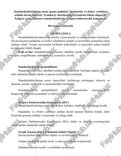standartlashtirishning asosiy qonun qoidalari — DOCX