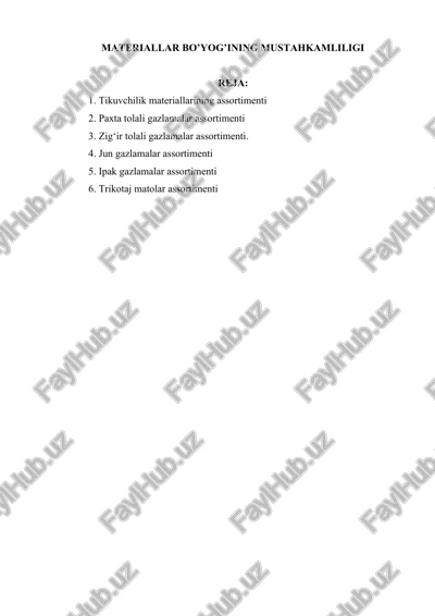paxta tolali gazlamalar assortimenti — DOCX
