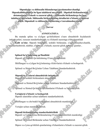 splined va slotted bo'g'imlar standartlashtirilishi — DOCX