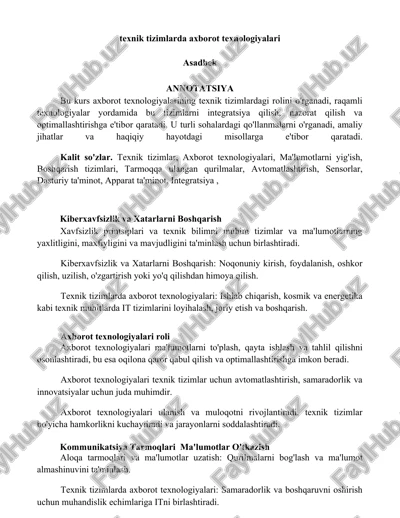 texnik tizimlarda axborot texnologiyalari — DOCX