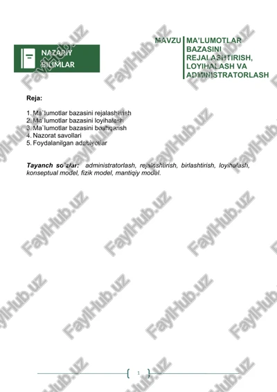 ma`lumotlar bazasini rejalashtirish — DOCX