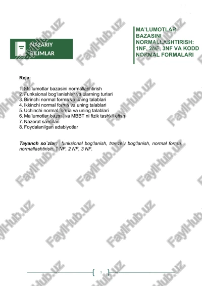 ma'lumotlar bazasini normallashtirish — DOCX