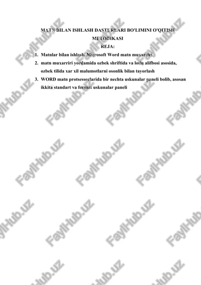 matn bilan ishlash dasturlari bo'limini o'qitish metodikasi — DOCX
