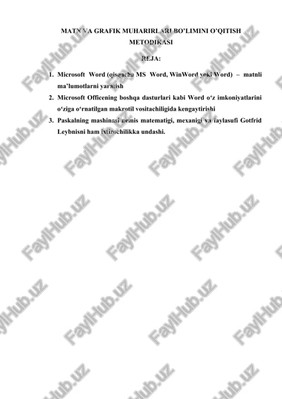 matn va grafik muharirlari bo’limini o’qitish metodikasi — DOCX