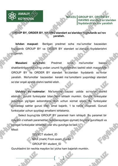 group by, order by, having — DOCX