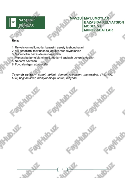 relyatsion ma'lumotlar bazasi — DOCX