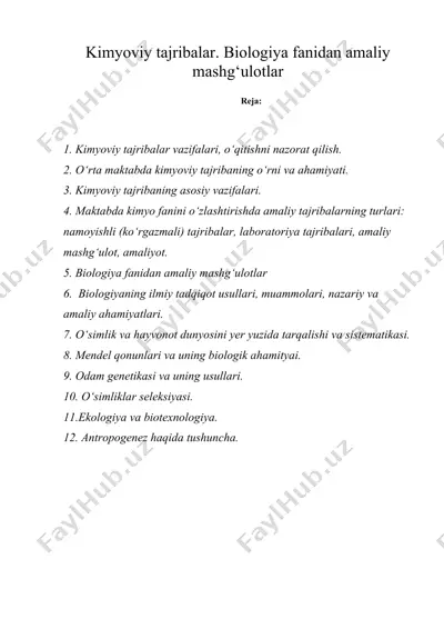 kimyoviy tajribalar. biologiya fanidan amaliy mashg‘ulotlar — DOC
