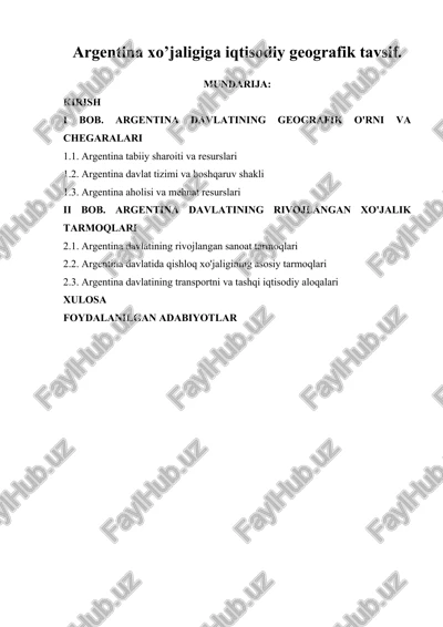 argentina xo’jaligiga iqtisodiy geografik tavsif — DOCX