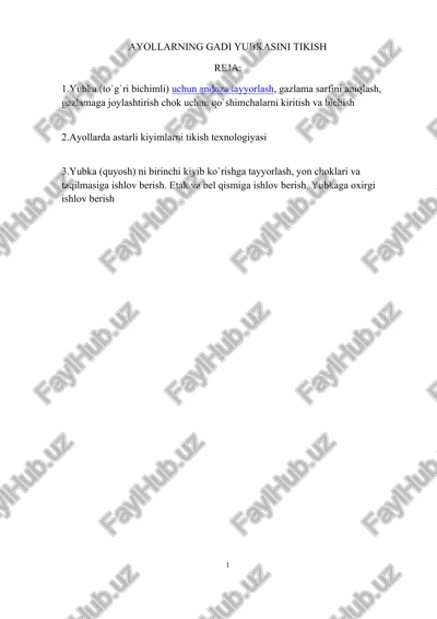 ayollarning gadi yubkasini tikish — DOCX
