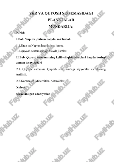yer va quyosh sistemasidagi planetalar — DOCX