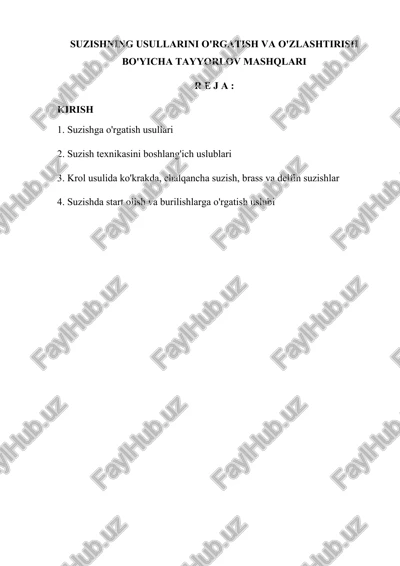 suzishning usullarini o'rgatish va o'zlashtirish bo'yicha tayyorlov mashqlari — DOCX