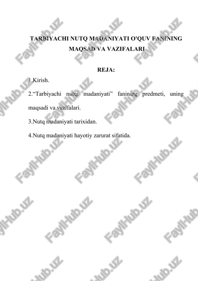 tarbiyachi nutqi madaniyati o'quv fanining — DOCX