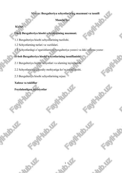 buxgalteriya hisobi schyotlarining mazmuni va tasnifi — DOCX