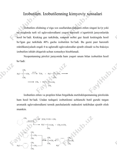 izobutilen. izobutilenning kimyoviy xossalari — DOC