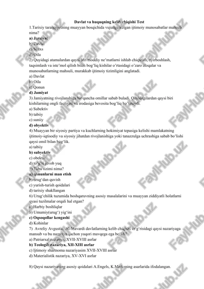 davlat va huquqning kelib chiqishi test — DOC