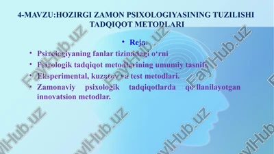 hozirgi zamon psixologiyasi tadqiqot metodlari — PPTX