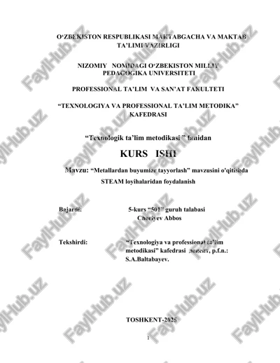 metallardan buyumlar tayyorlash — DOCX