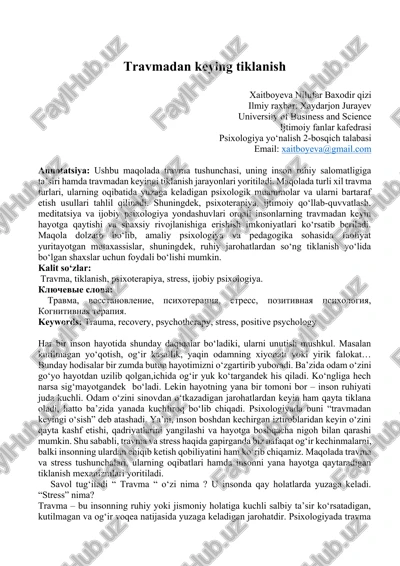 travmadan keying tiklanish — DOCX