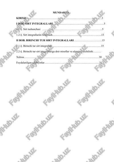 birinchi tur sirt integrallari — DOCX