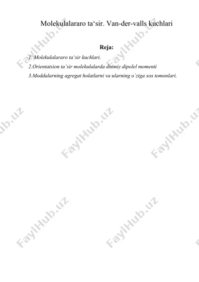 molekulalararo ta‘sir. van-der-valls kuchlari — DOC