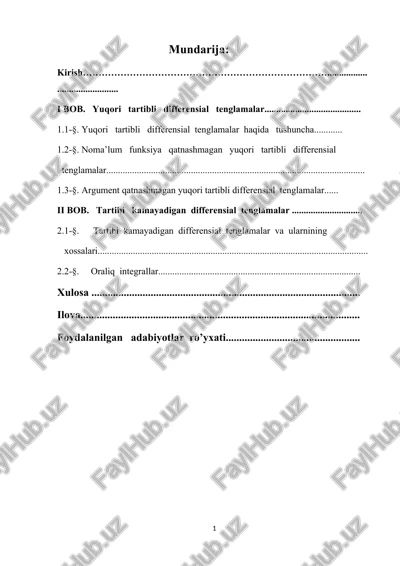 yuqori tartibli differensial tenglamalar — DOCX