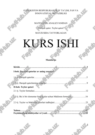 darajali qator. teylor qatori — DOCX
