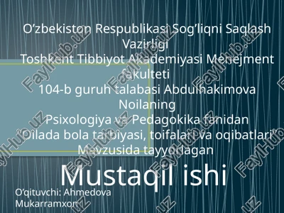 "oilada bola tarbiyasi, toifalari va oqibatlari" — PPTX