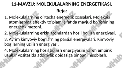 molekulalarning energetikasi — PPTX