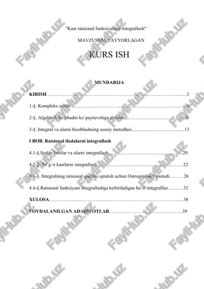 kasr ratsional funksiyalarni integrallash — DOCX