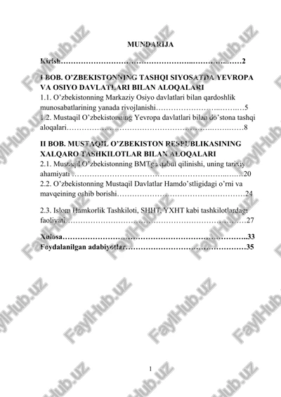 mustaqil o’zbekistonning tashqi siyosati — DOCX
