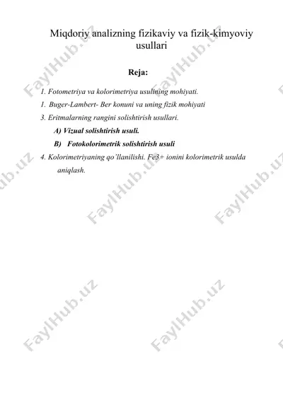 miqdoriy analizning fizikaviy va fizik-kimyoviy usullari — DOC