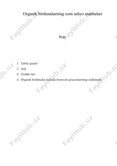 organik birikmalarning xom ashyo manbalari — DOC