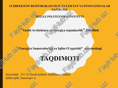 energiya samaradorligi va iqlim o'zgarishi — PPTX