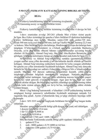 fizikaviy kattaliklarning birliklar tizimi — DOCX