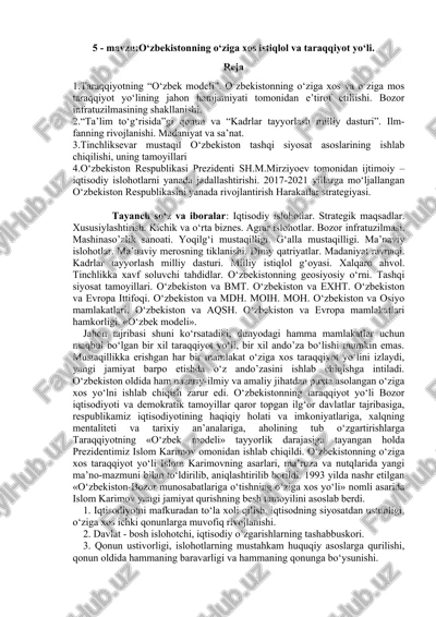o‘zbekistonning o‘ziga xos istiqlol va taraqqiyot yo‘li — DOCX
