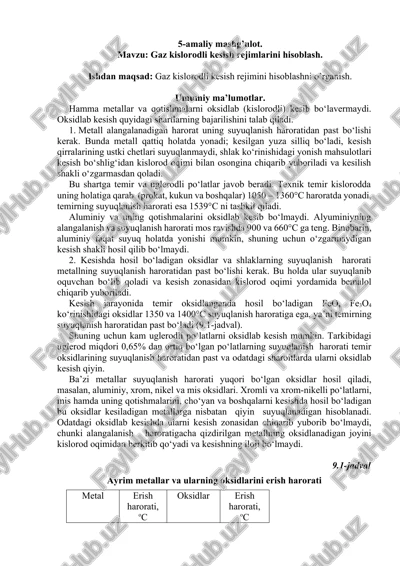 gaz kislorodli kesish rejimlarini hisoblash — DOCX