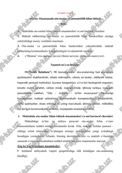 muassasada ota-onalar va jamoatchilik bilan ishlash — DOCX