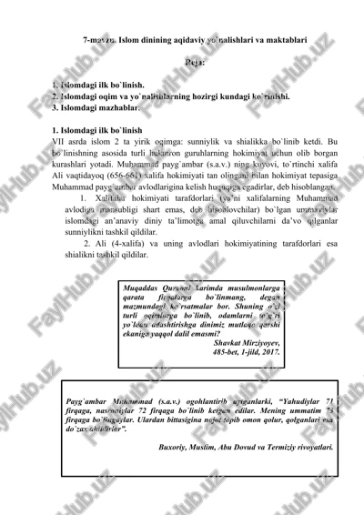 7-mavzu. islom dinining aqidaviy yo`nalishlari va maktablari — DOCX