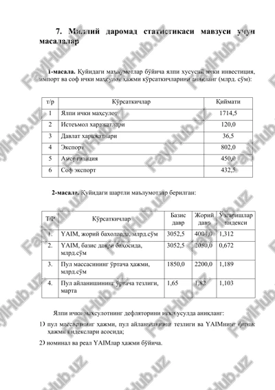 milliy daromad statistikasi — DOCX