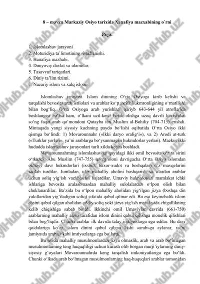 markaziy osiyo tarixida xanafiya mazxabining o`rni — DOCX