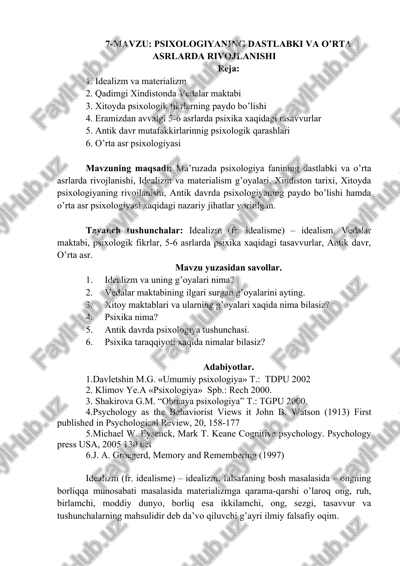 psixologiyaning dastlabki va o’rta asrlarda rivojlanishi — DOCX