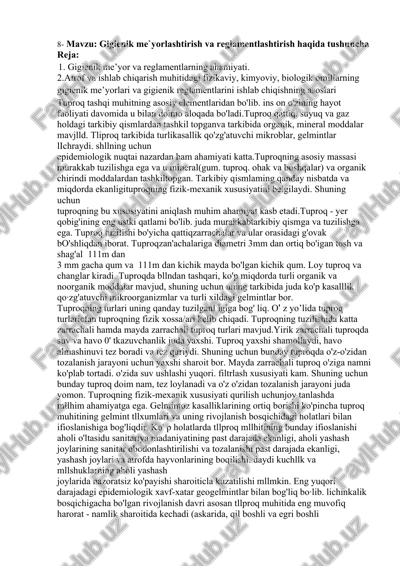 gigienik me`yorlashtirish va reglamentlashtirish haqida tushuncha — DOCX
