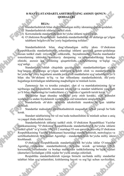 standartlashtirishning asosiy qonun-qoidalari — DOCX